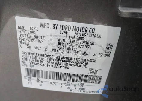 2013 Ford Edge Sel z USA, uszkodzony, nr VIN 2FMDK3J97DBA01396
